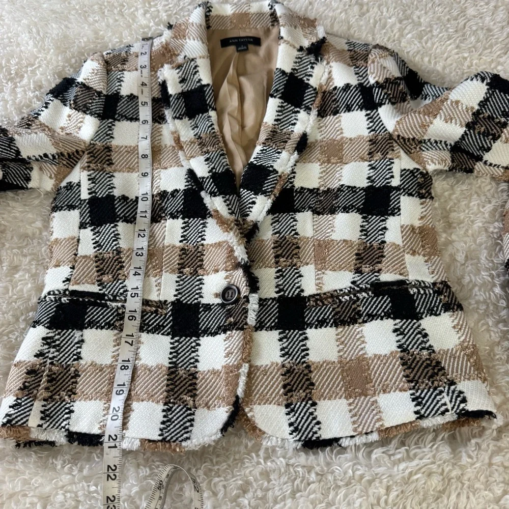 Ann Taylor The Newbury Blazer in Check Tweed Brown Black patterned blazer Size 4 - Picture 7 of 13